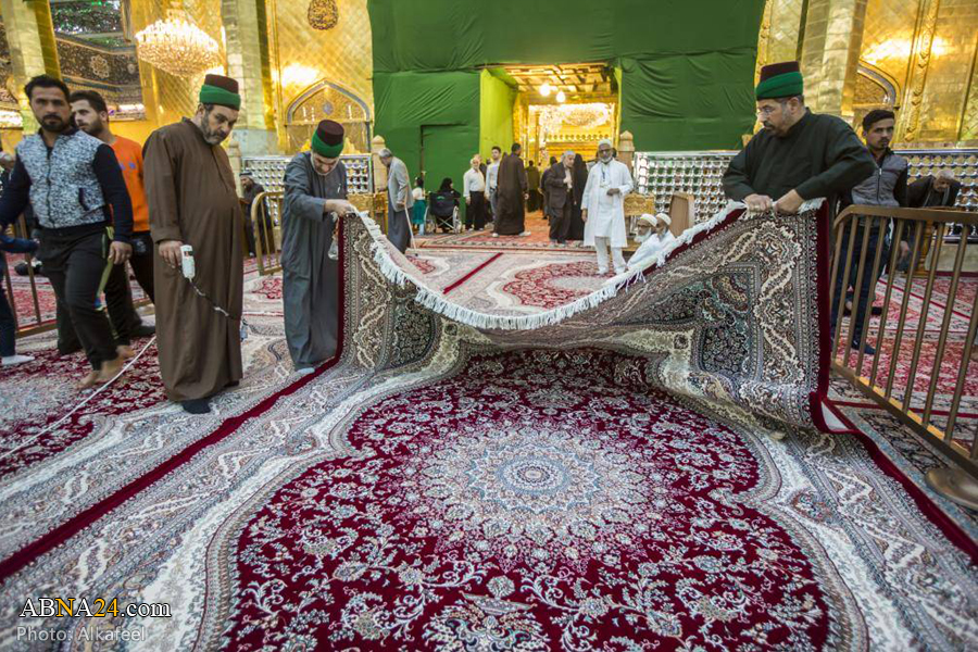 مفروش شدن حرم حضرت عباس(ع) با فرش‌های جدید 