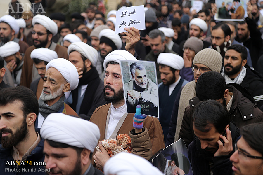 راهپیمایی ضد آمریکایی مردم قم در پی شهادت سردار سلیمانی
