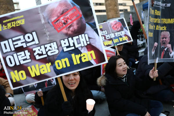 تظاهرات ضد آمریکایی در کره جنوبی و نه به جنگ با ایران